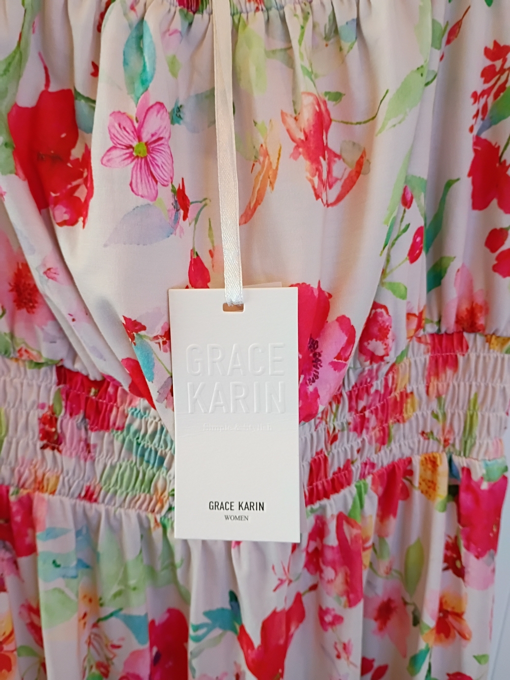 Grace Karin Floral Sundress in Pink, Green & Cream - Picture 2 of 7